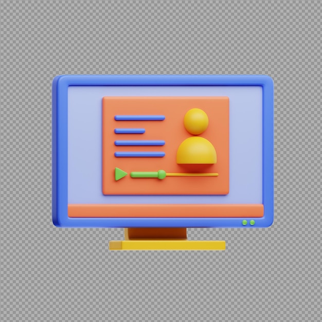 3D illustration of a computer screen with a picture of a cartoon boy on it in transparent background