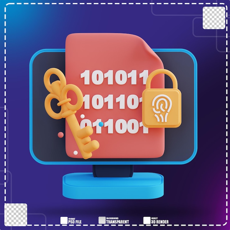 PSD 3d иллюстрация кода компьютерной безопасности 2