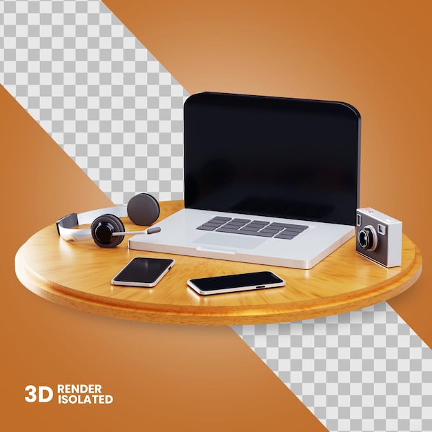 PSD 3d illustration of computer smartphone and camera isolated