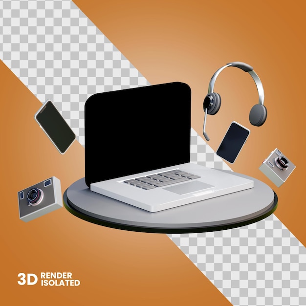 PSD 3d illustration of computer smartphone and camera isolated