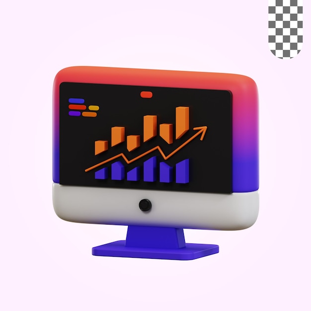 PSD 3d illustration computer with graphic screen