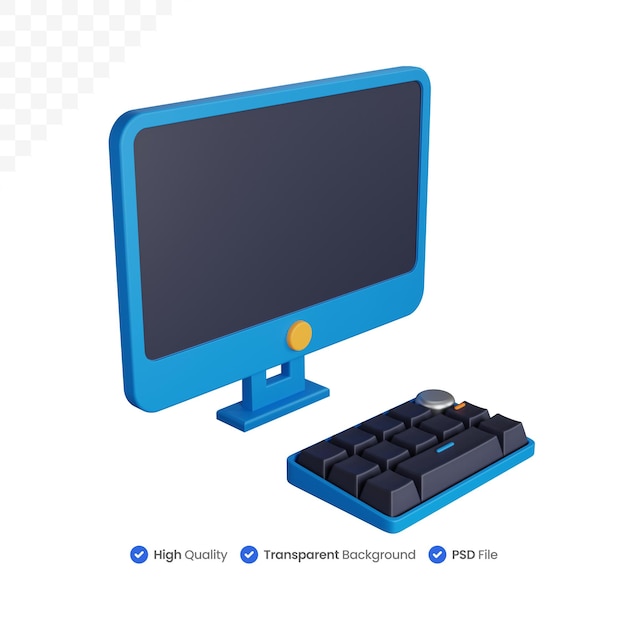 PSD 3d illustration computer with keyboard