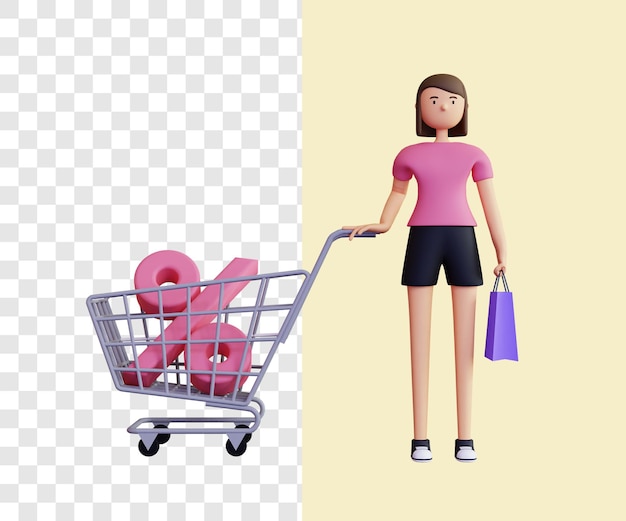 女性の買い物の3dイラストコンセプト