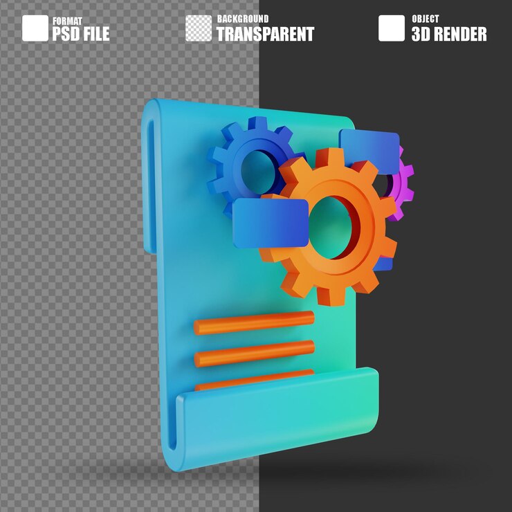 PSD 3d illustration content management gear and document 2