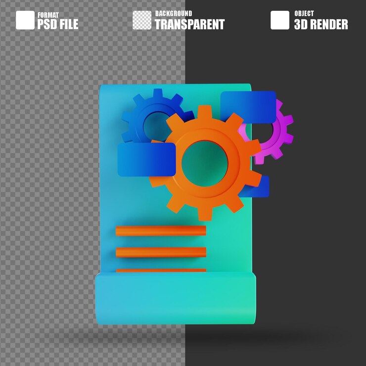 PSD 3d illustration content management gear and document 3
