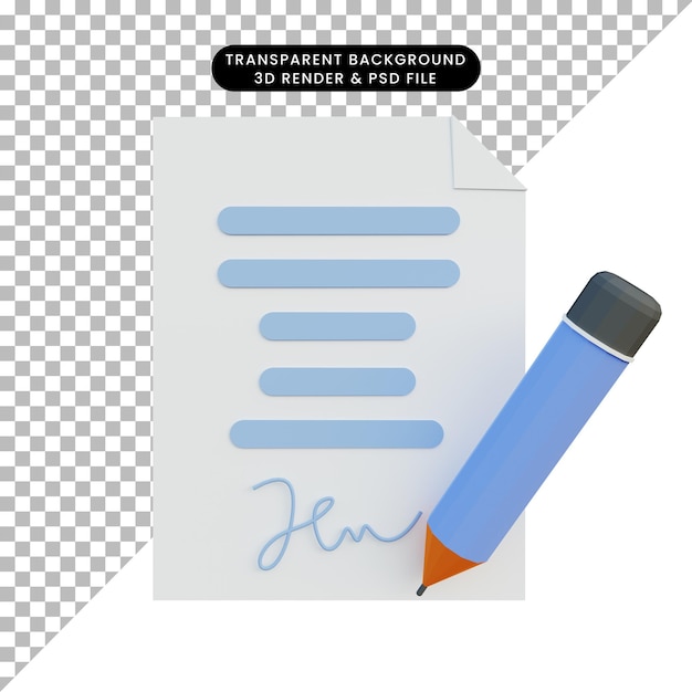 3d illustration of contract agreement with pencil