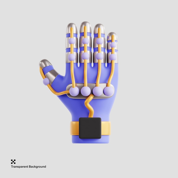 PSD 3d illustration of control the virtual world using wired gloves
