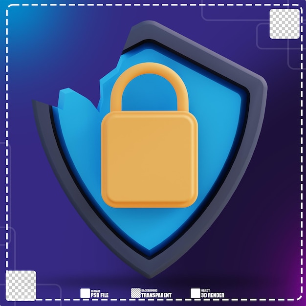 PSD 3d illustration of cracked security 2