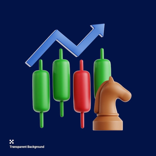 PSD illustrazione 3d dell'elaborazione di una strategia di mercato azionario per il successo