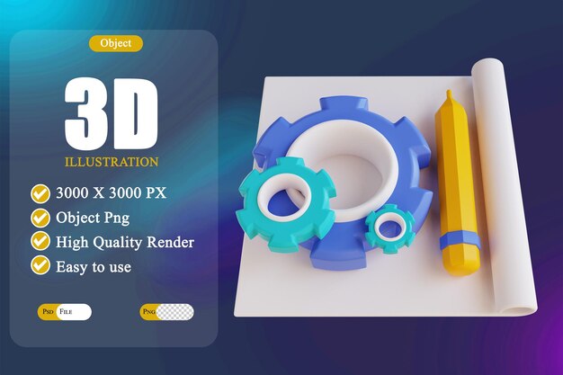3D illustration creative tools and paper 3