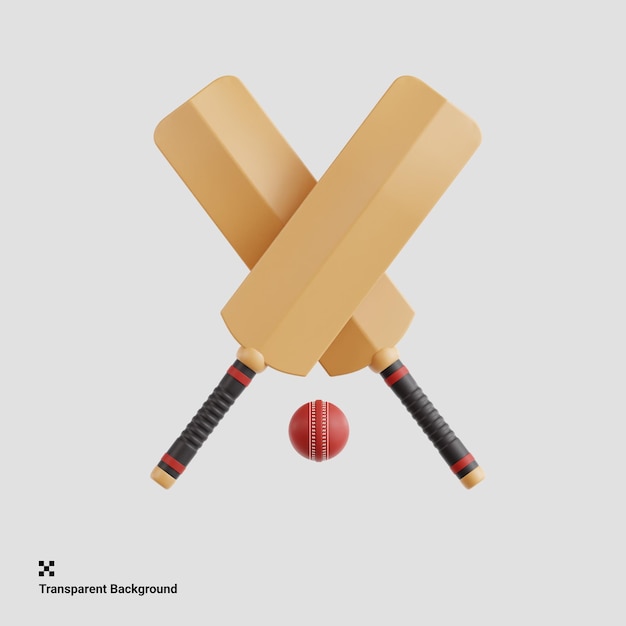 Illustrazione 3d di una mazza da cricket