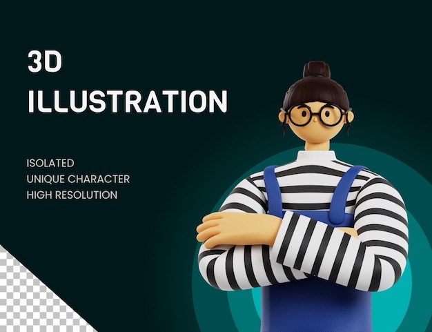 3d illustration crossed arm pose