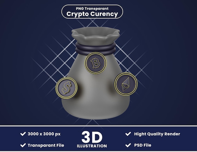 PSD 3d illustration of crypto bag