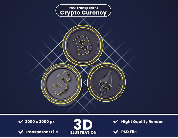 3D иллюстрация криптомонет