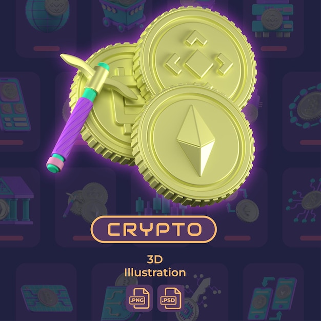 PSD 3d illustration crypto