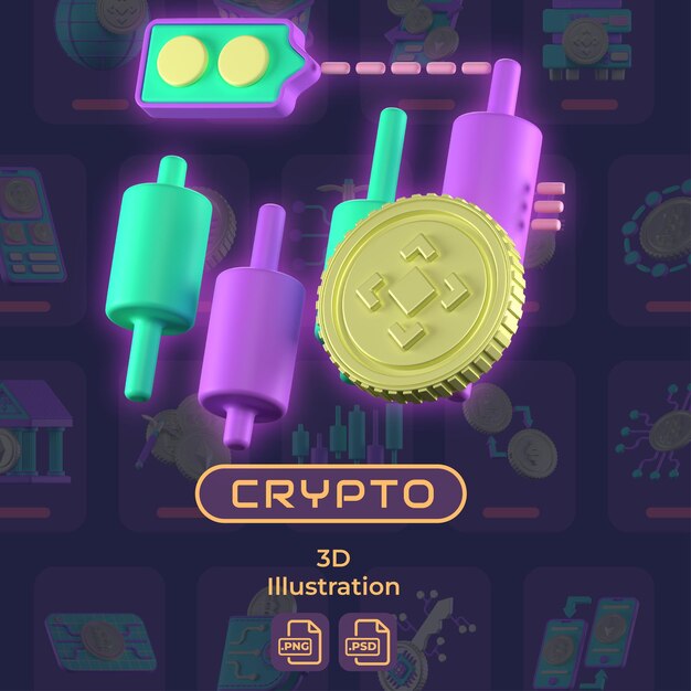 PSD illustrazione 3d crypto