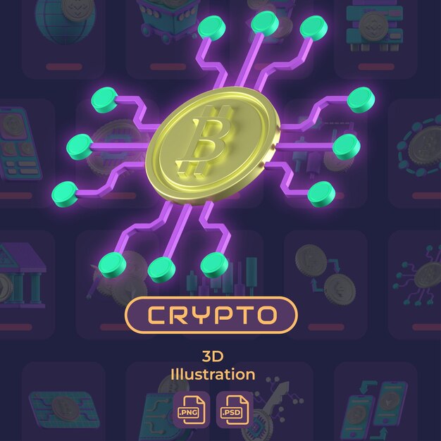 PSD illustrazione 3d crypto