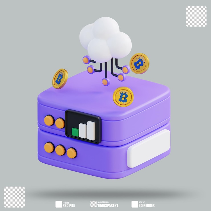 PSD 3d illustration cryptocurrency cloud mining 2