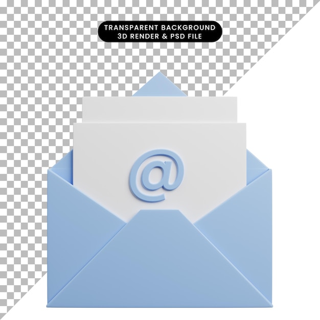 Illustrazione 3d dell'e-mail del concetto di servizio clienti con carta