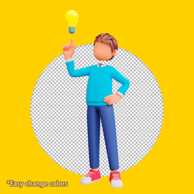 3d illustration cute boy get an idea