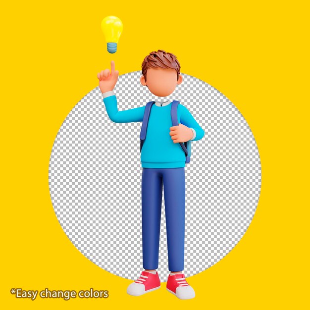 PSD 3d illustration cute boy get an idea