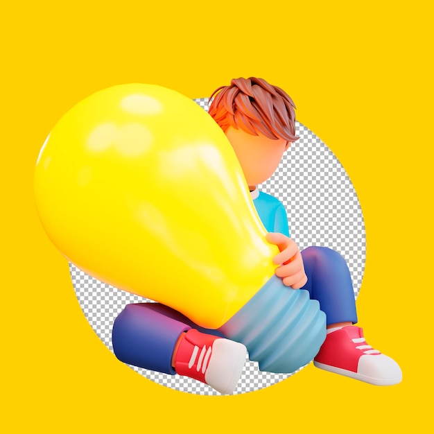 3d illustration cute boy get an idea