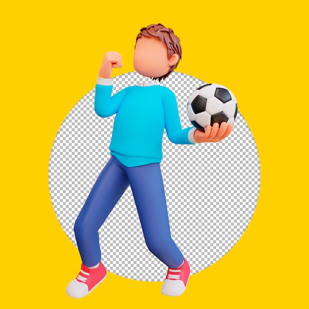 PSD illustrazione 3d ragazzo carino fortunato giocatore di football