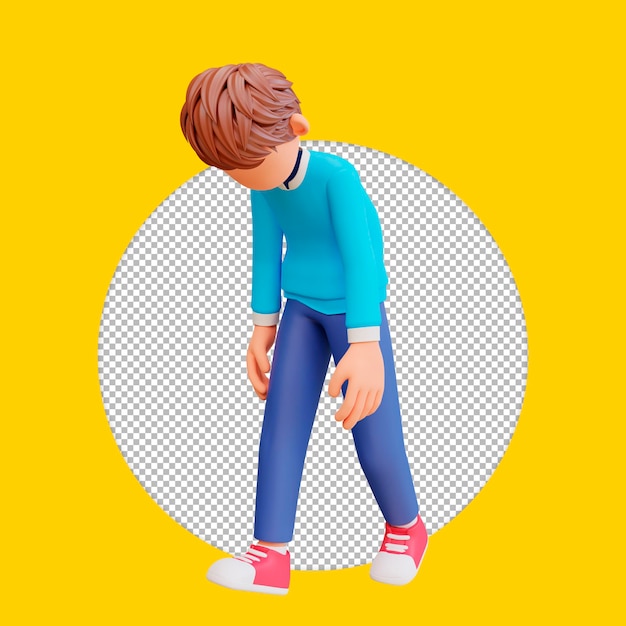 3d illustration cute boy walk limp