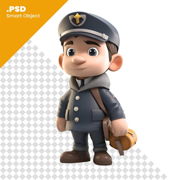 PSD illustrazione 3d di un ragazzo carino con un cappello da pilota e un modello psd uniforme