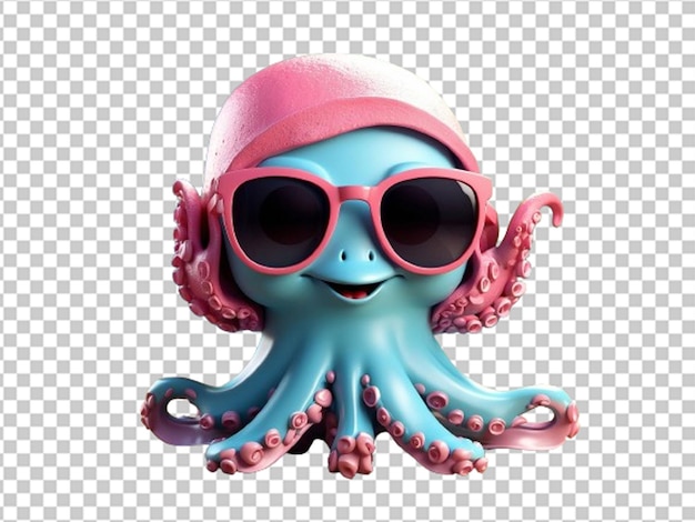 PSD 3d illustration cute character octopus wear sunglasses