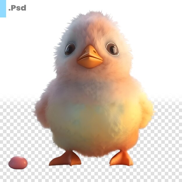 PSD 3d illustration of a cute little baby chick with eggs psd template