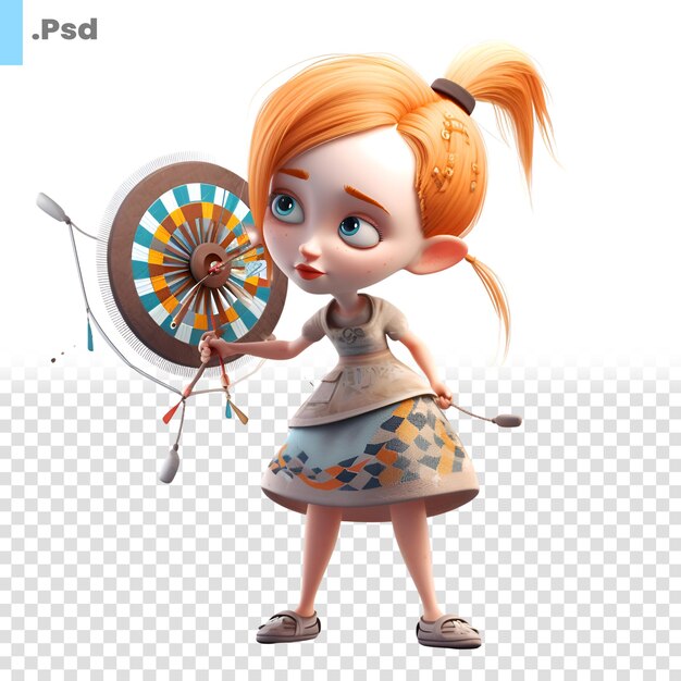 PSD 3d illustration of a cute little girl with a dreamcatcher psd template