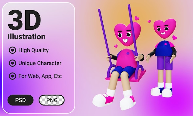 PSD バナーウェブアプリなどの3dイラストかわいい愛のキャラクターバレンタインデー