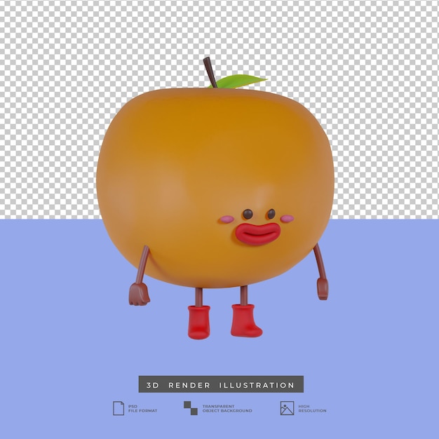 PSD vista laterale di frutta arancione carina illustrazione 3d