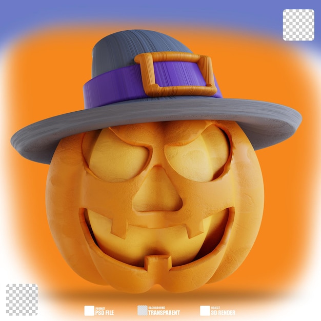 Illustrazione 3d zucca carina che ride indossando il cappello da strega 2