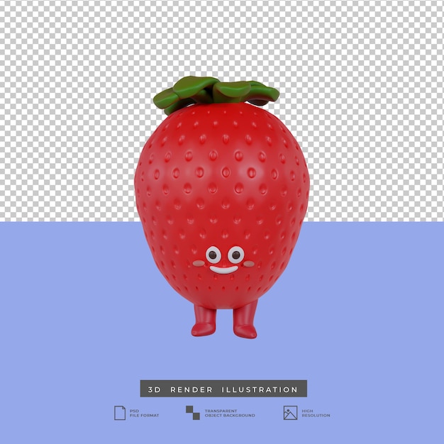 PSD 3d illustration cute red strawberry fruit isolated