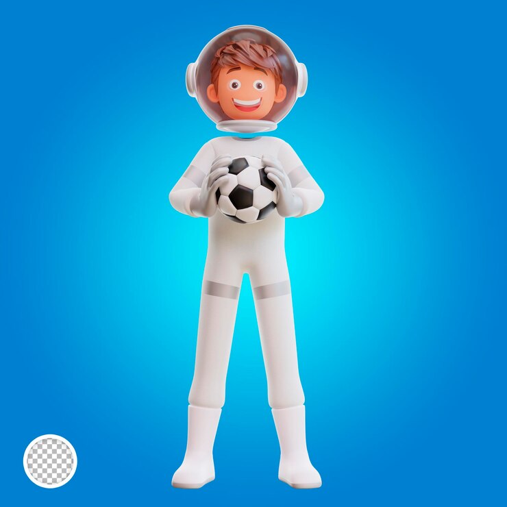 PSD 3d illustration cute spaceman astronaut  playing ball
