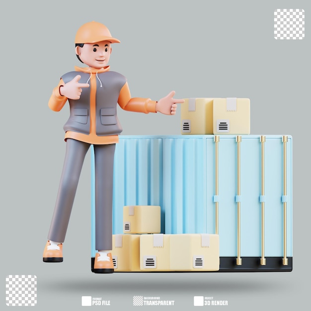 3D Illustration Delivery Of Package In Containers