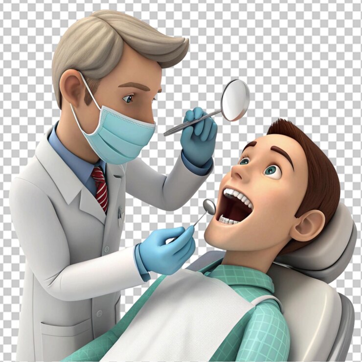PSD 3d illustration dentist checking teeth on transparent background