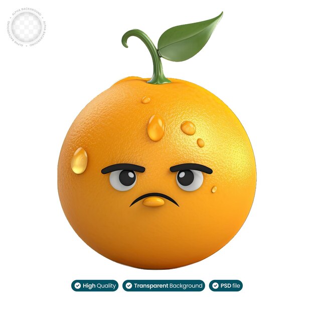 PSD illustrazione 3d raffigurante un frutto con un'espressione triste che suscita empatia