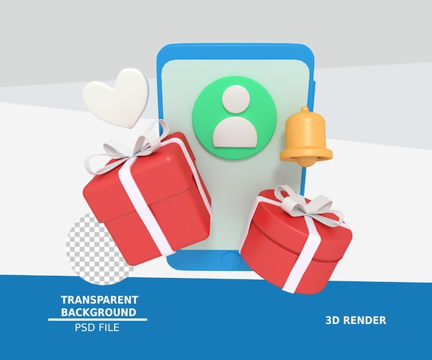 PSD 3d illustration of digital gift on smartphone