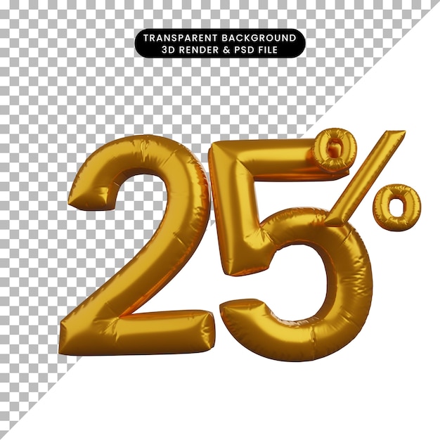 3d illustration of discount balloon numeral text concept golden 25%