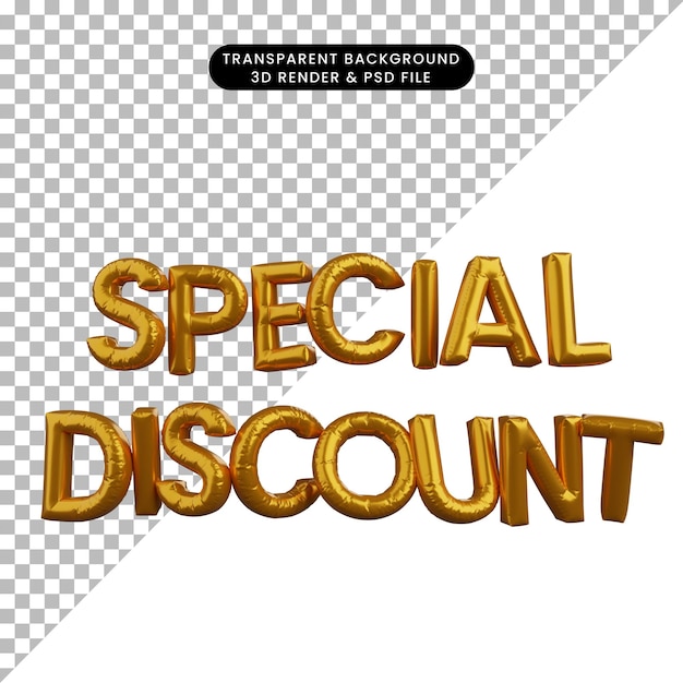 Illustrazione 3d dello sconto speciale del concetto di palloncino dorato di sconto