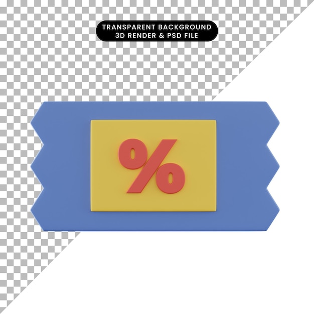 PSD 3d illustration of discount icon with coupon