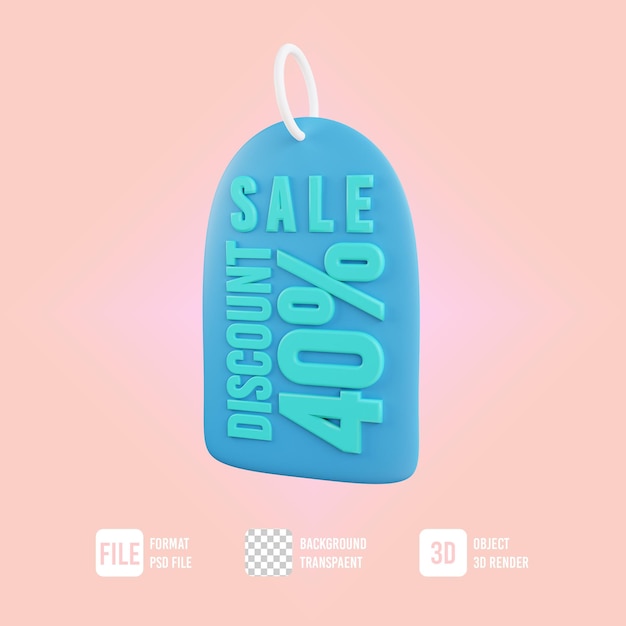 PSD 3d illustration discount label 40 icon