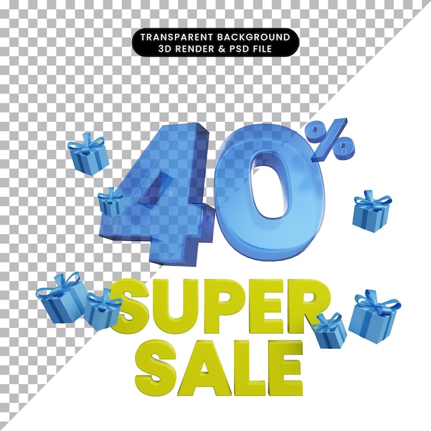 Illustrazione 3d di sconto super vendita 40%