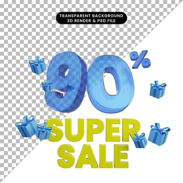 3d illustration of discount super sale 90%