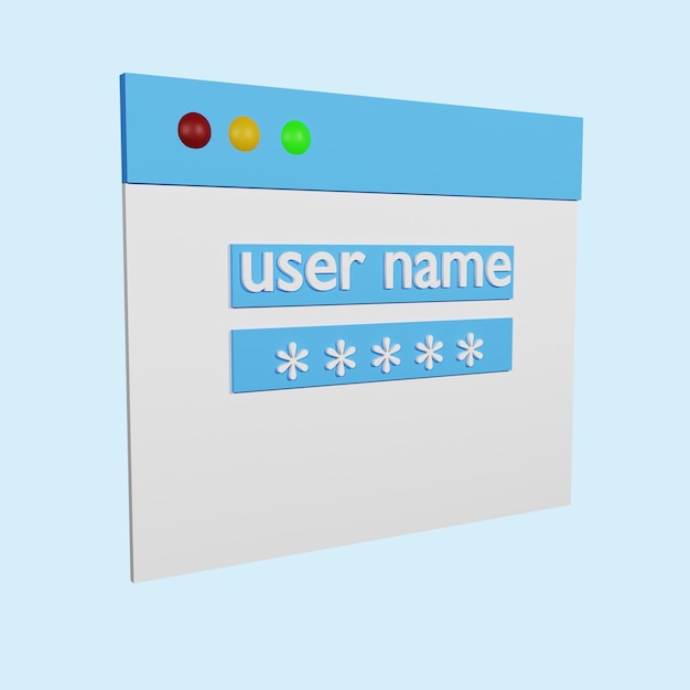 3d illustration display of the account login start page