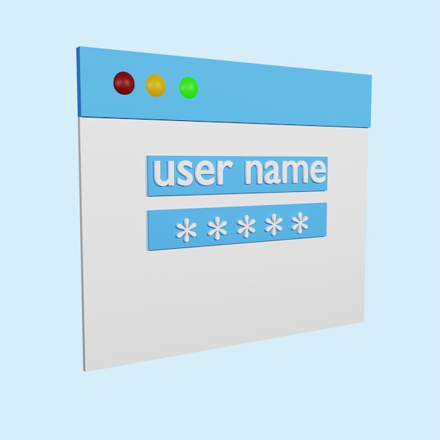 PSD 3d иллюстрация отображение начальной страницы входа в учетную запись
