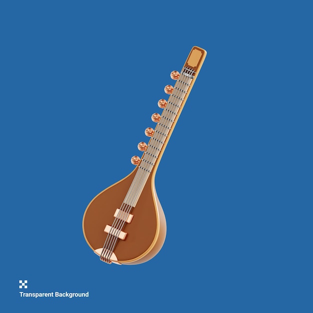 PSD 3d illustration of diwali sitar musical instrument